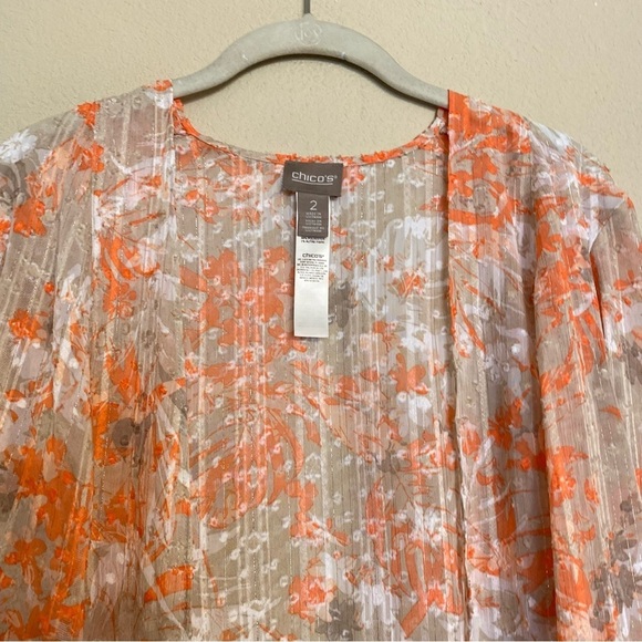 Chico’s Camo Foliage Sheer Jacket Peach Cream Size 2 Large - Picture 5 of 16